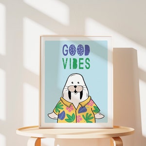 Buenas vibraciones cartel del aula feliz sala de juegos cartel sello animal cartel niños habitación Good Vibes cartel jardín de infantes arte de la pared feliz impresión preescolar