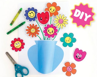 DIY Flower Craft Printable Mothers Day Floral Bouquet Mom Birthday Craft Activity Kids Mothers Day Printable Classroom Flower Bouquet Mama
