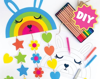 Rainbow Mobile Printable Craft Kids Coloring Rainbow Printable Bunny Craft Summer Activity Preschool Printable Homeschool Art Activity Kids
