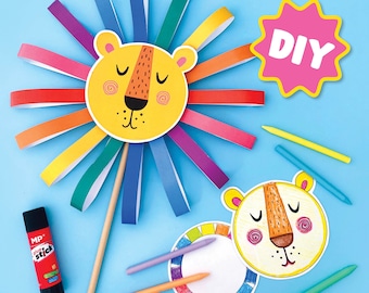 Lion Paper Craft Printable Lion Coloring Page Kids, Summer Craft Activity Lion Puppet Kids Craft Birthday Lion King Template Party Zoo Theme