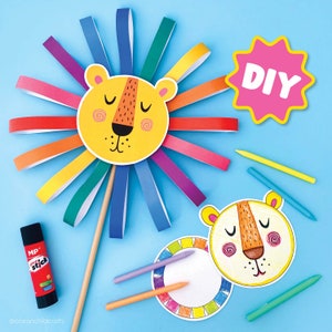 ライオンのペーパークラフト 印刷可能なライオンの塗り絵 子供用、夏のクラフトアクティビティ ライオンの人形 子供用クラフト 誕生日 ライオンキング テンプレート パーティー 動物園テーマ