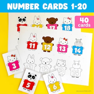 Aantal Flashcards Afdrukbaar dier Kleuterschool Rekenen Telkaarten Sjabloon Montessori-leeractiviteit Klaskleuring Leuk Kleuterschool