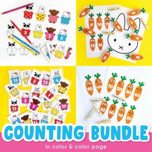 Printable Counting Clip Cards #1-20 Digital Download Spring Learning Preschool Counting Flash Cards Montessori Number Cards Homeschool Print