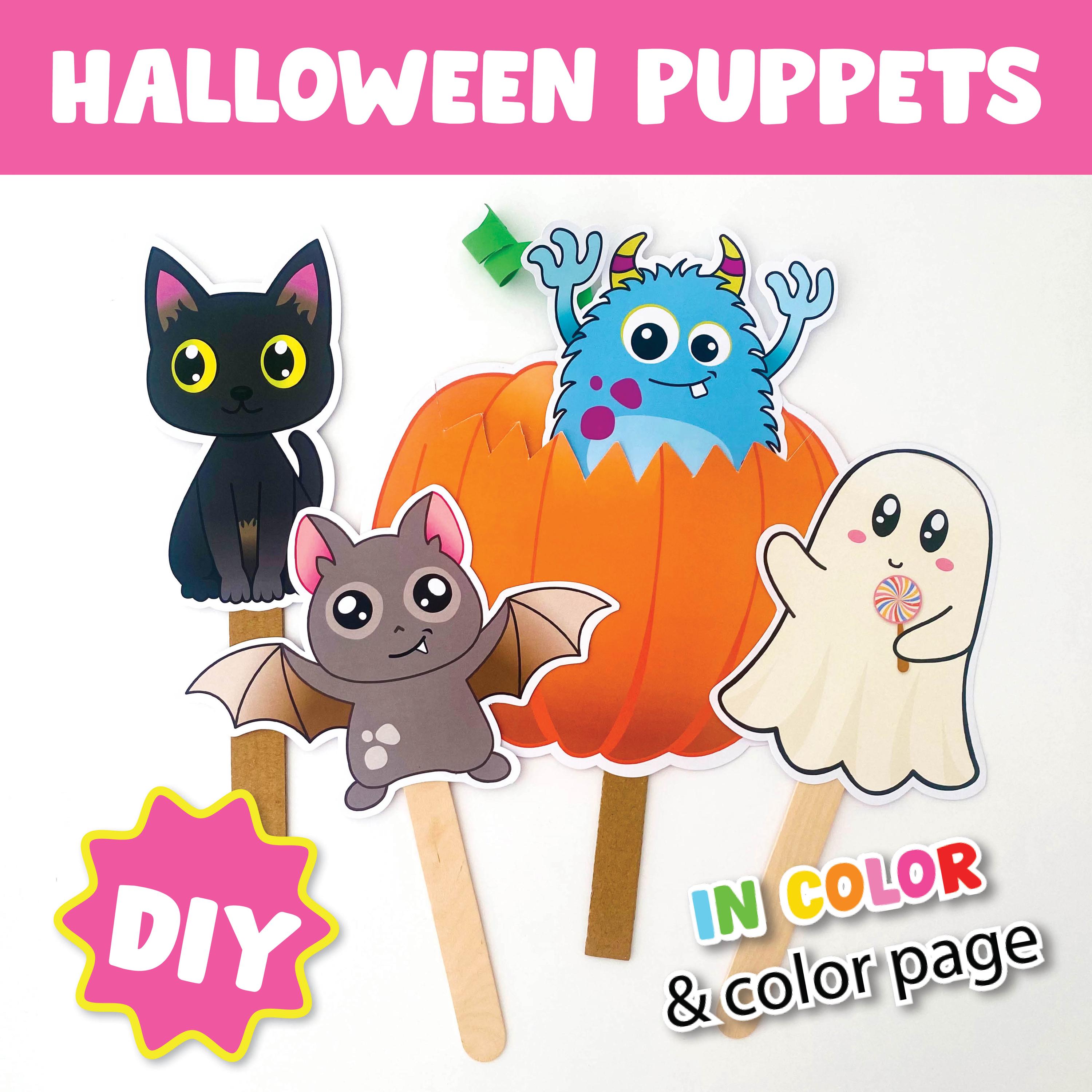 Fall Halloween Printable Craft for Kids, DIY Halloween Puppet Template ...