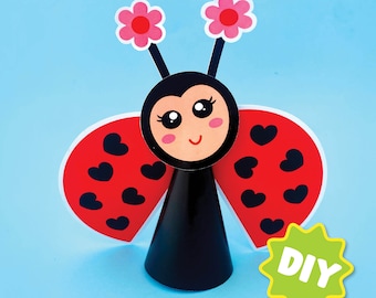 Printable ladybug kids art activity bug craft kit preschool DIY coloring page learning Bug Craft Template ladybug Art Project bug summer DIY