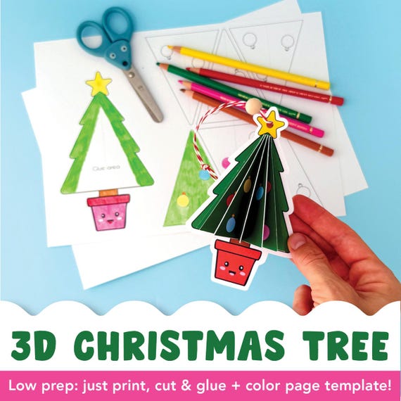 Simple Christmas Tree Craft (K–2) | Printable 3D Ornament Fine Motor Craft for Kids  | Low Prep Homeschool Christmas Coloring Craft