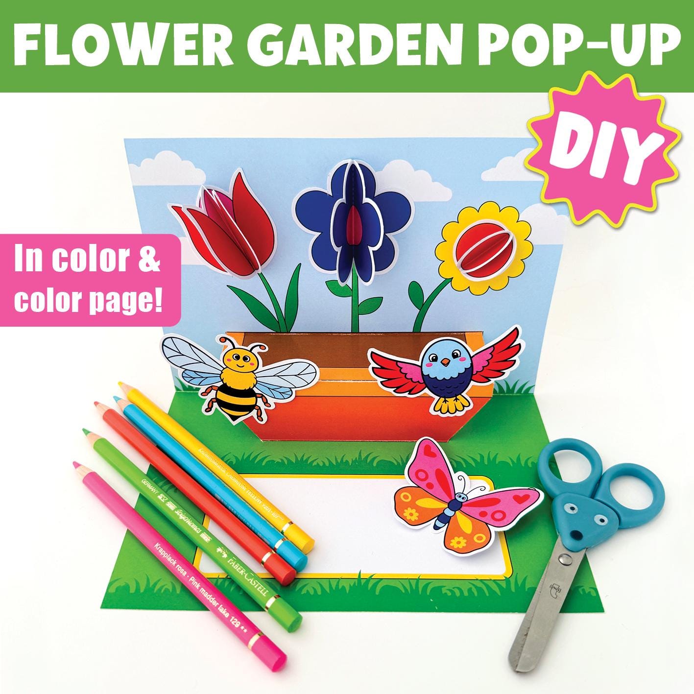 Flower Garden Pop-Up Craft Printable for Kids Spring 3D Card…