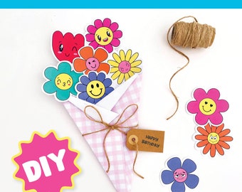 Printable coloring flower bouquet DIY gift flowers craft kids template color page kindergarten template Mother&#39;s Day gift kids preschool art