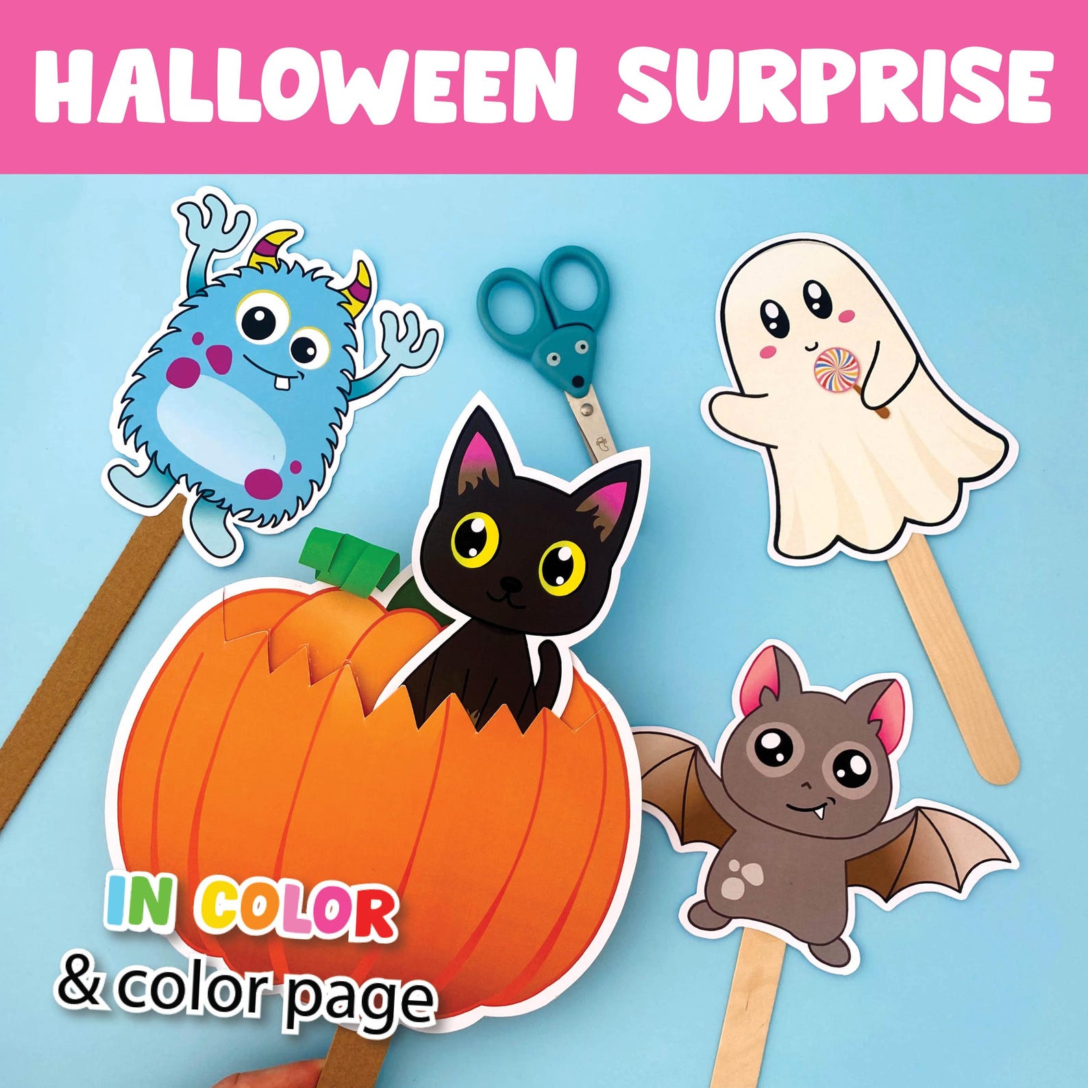 Fall Halloween Printable Craft for Kids DIY Halloween Puppet Template Fall Halloween Printable Craft for Kids DIY Halloween Puppet Template