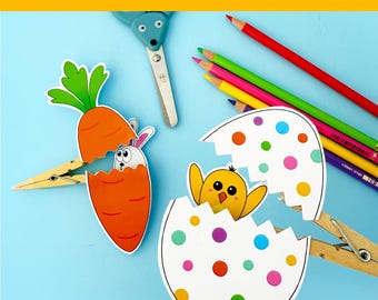 Easter Egg Surprise Craft Printable Color Cut and Glue Bunny Coloring Page Spring Template for Kids Simple and Fun Chick DIY Activity Easter