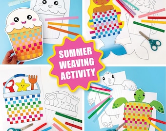 Summer Weaving Craft Bundle – Ocean Theme Fine Motor Activities for Kids, Printable Beach & Sea Animal Crafts for Preschool and Kindergarten