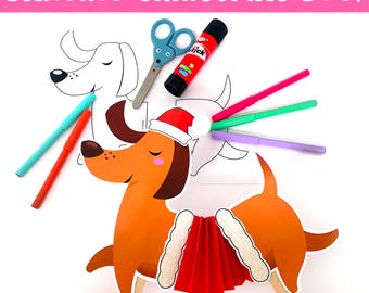 FUN Christmas Activity dancing Dog Craft Printable, DIY Template Christmas Craft for Kids Coloring Page Dog Puppet Activity Classroom Pets