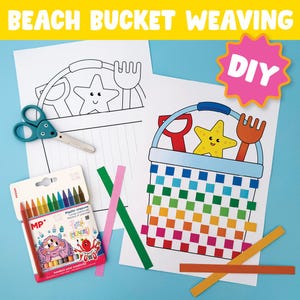 Dekorieren Sie einen Strandeimer Sommer Handwerk Druckbare Feinmotorik Aktivität Malseite Sommer Vorlage Kids Beach Themed Art Summer Camp