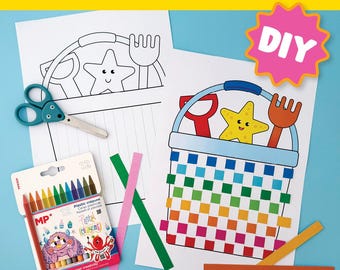 Beach Bucket Weaving Craft Printable – Summer Fine Motor Activity for Kids, Ocean Theme Coloring & Paper Craft
