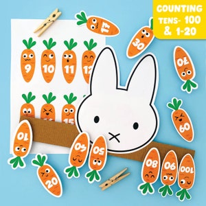 Number Counting Clip Cards for Kids Counting Tens Preschool Worksheet Math Activity Kindergarten Learning Template Counting Cards Montessori