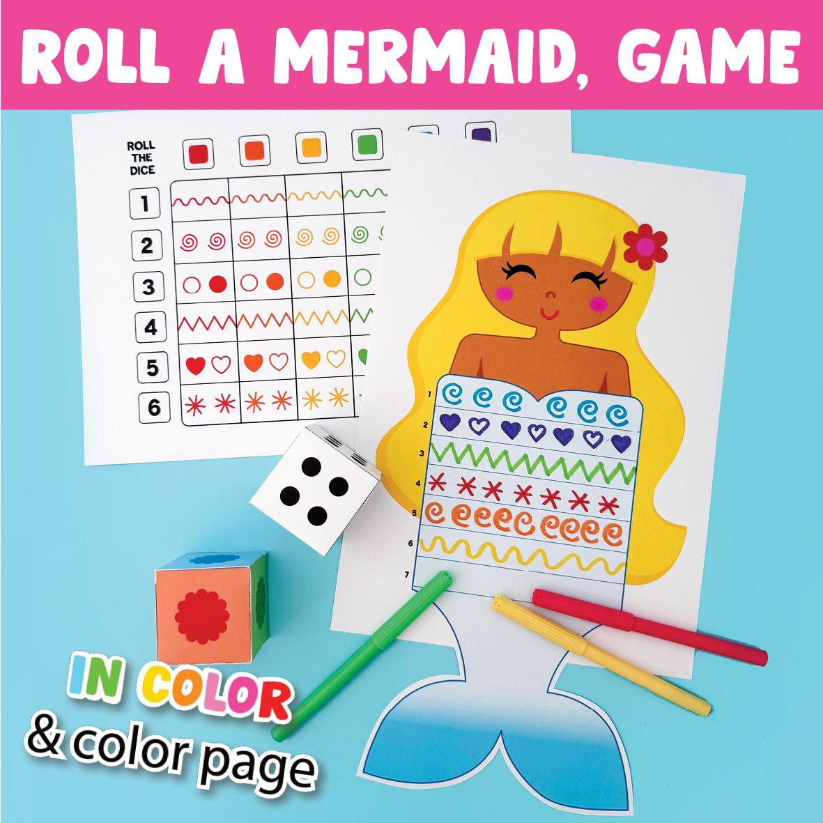 21 Mermaid Magic: Enchanting Craft Ideas for Kids 13 Roll a Mermaid Game Printable - Pattern Learning Dice Activity,…