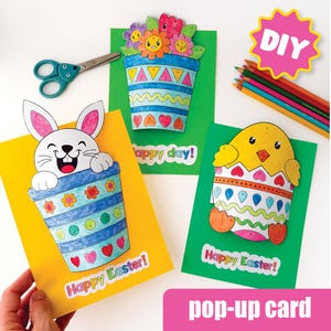 COLOR BY CODE Druckbare Pop-Up-Karte Kinder Basteln Ostern Färbung Aktivität Frühling Saison Vorlage Homeschool Lernarbeitsblatt Klassenzimmer Basteln