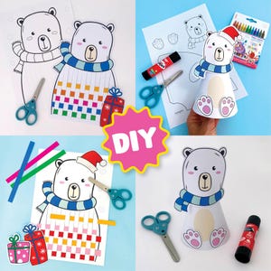 TWO Polar Bear Printable Craft Activities Kids Winter Craft Template Classroom Activity Arctic Animal Project Preschool Polar Bear Template