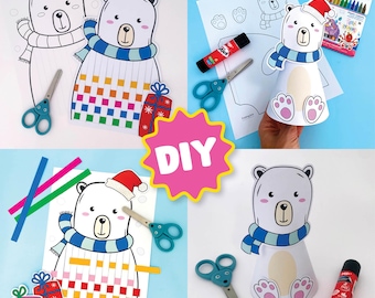 Polar Bear Craft Activities: Paper Weaving & Cone Puppet (Digital Download)