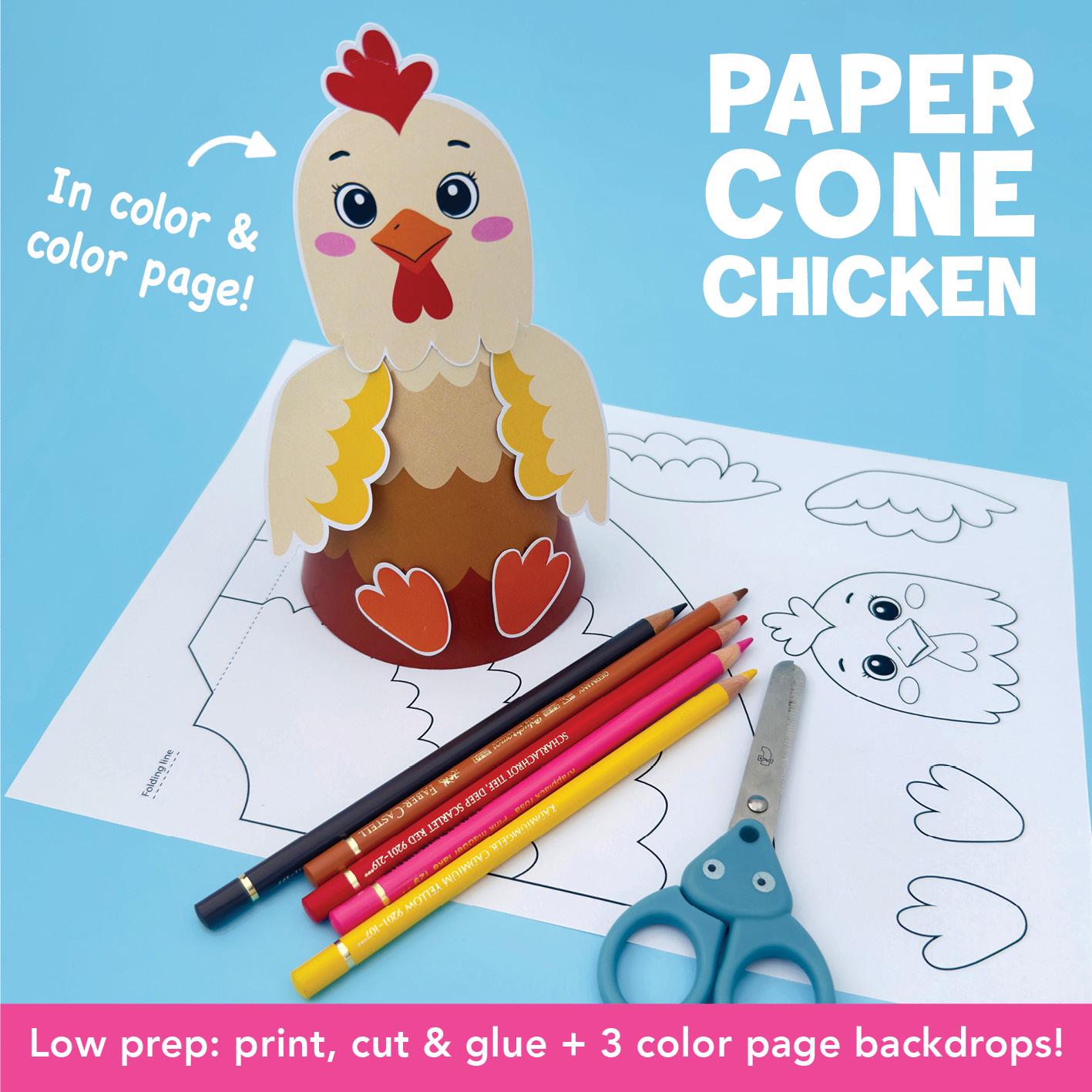 Chicken Craft Printable Paper Cone Chicken Craft Spring Farm Animal…