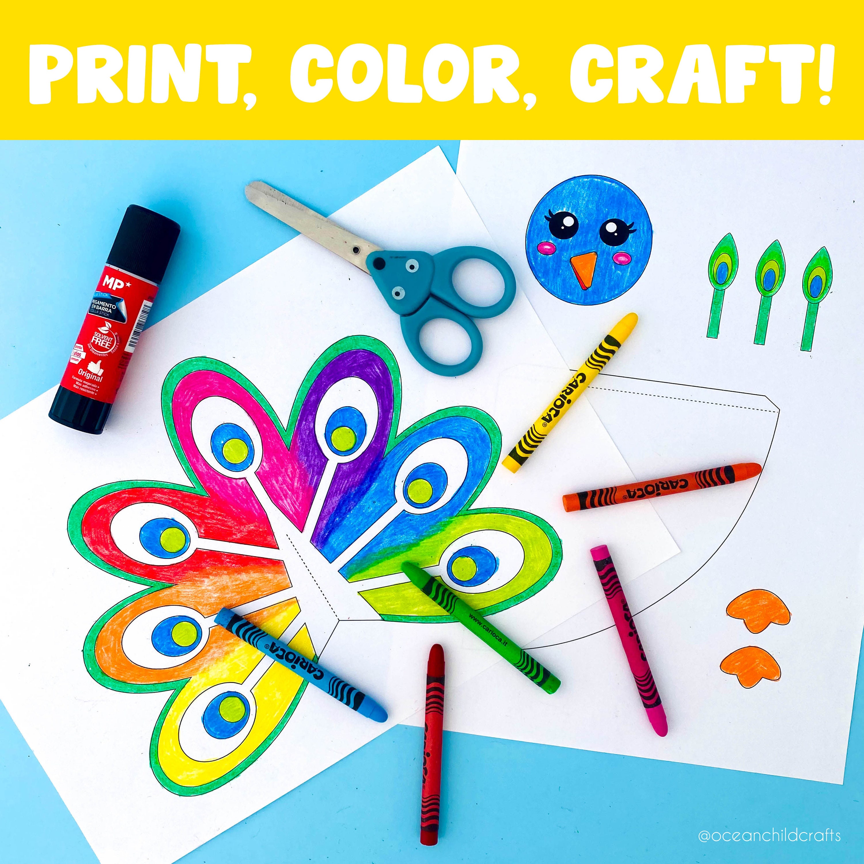 DIY Peacock Craft Printable Kids Art Activity Peacock Template ...