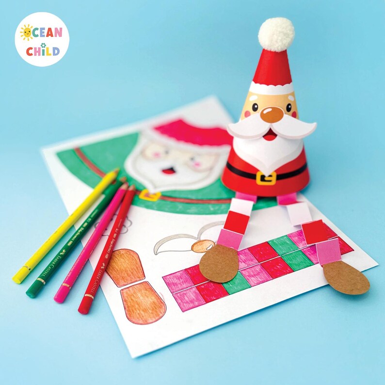 Printable Santa Craft + Coloring Page | Christmas Kids Activity Print ...
