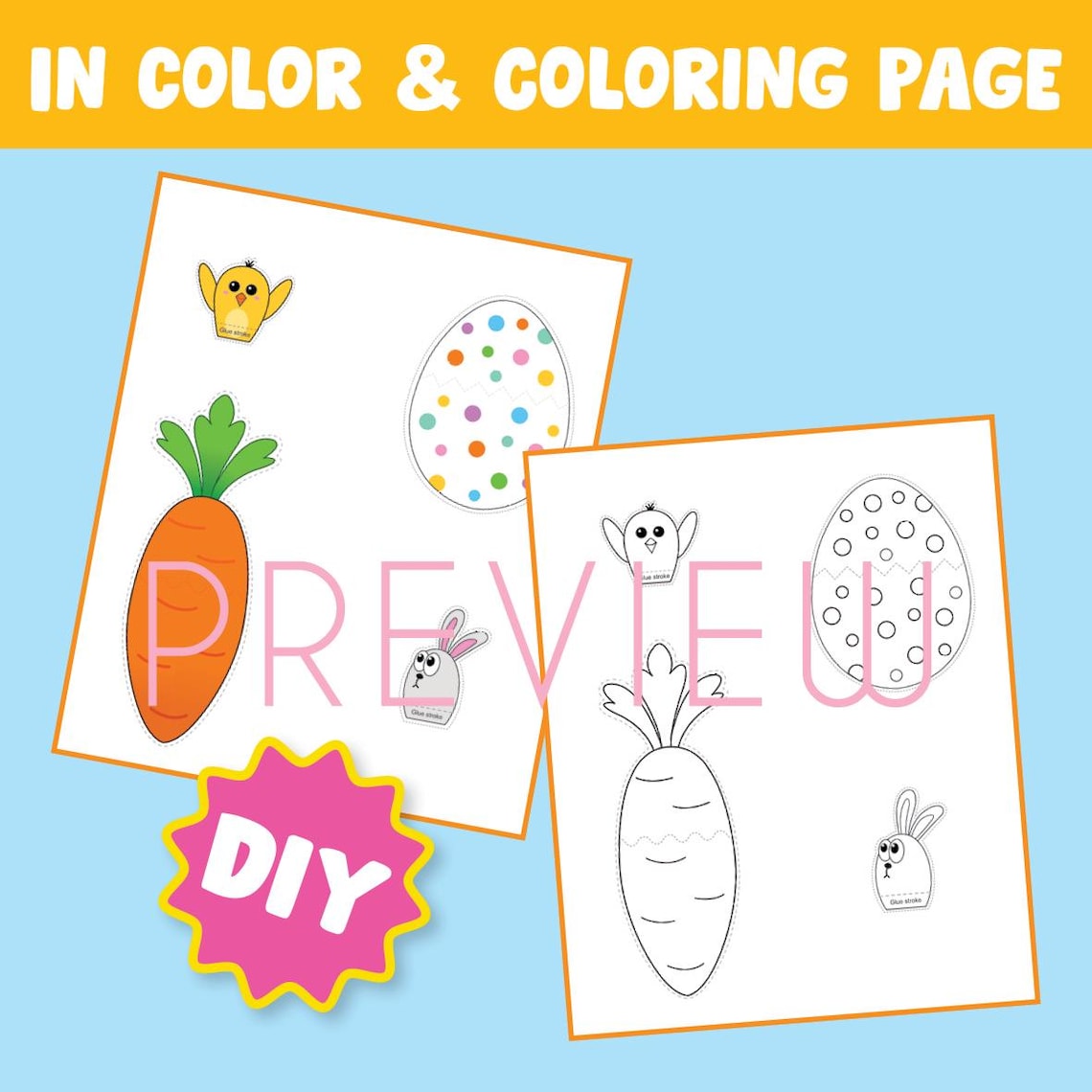 Easter Egg Surprise Craft Printable Color Cut and Glue Bunny Coloring ...