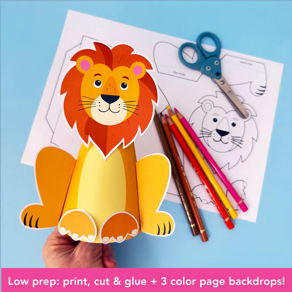 Lion Craft Printable for Kids, Paper Cone Zoo Animal Craft, 3D Lion Cut ...