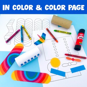 May include: A printable airplane craft activity for kids. The craft includes a template for the airplane, a template for the wings, and a template for the propeller. The craft also includes a template for the airplane's body, which can be decorated with crayons or markers. The craft is perfect for kids who love to color and create.