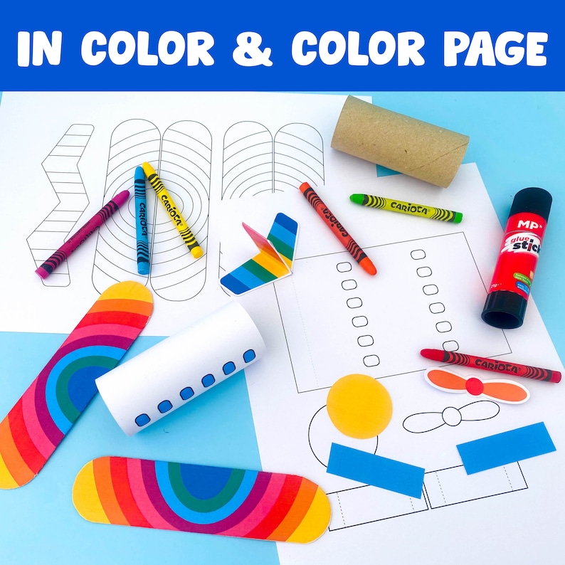 May include: A printable airplane craft activity for kids. The craft includes a template for the airplane, a template for the wings, and a template for the propeller. The craft also includes a template for the airplane's body, which can be decorated with crayons or markers. The craft is perfect for kids who love to color and create.