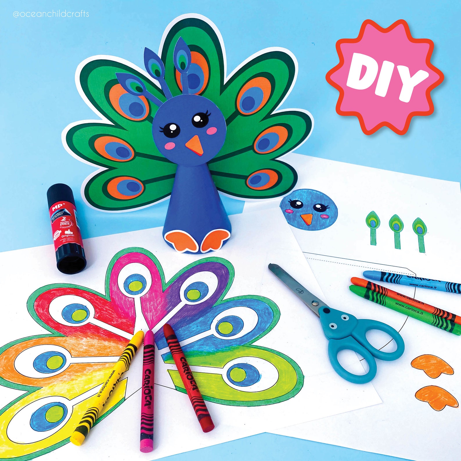 DIY Peacock Craft Printable Kids Art Activity Peacock Template ...