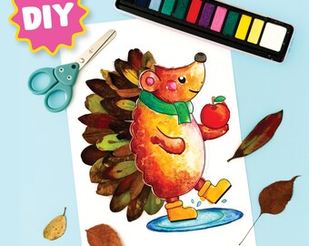 Hedgehog Fall Craft Printable | Fun Autumn Art Activity for Kids | Nature Leaf Craft for Preschool and Classroom