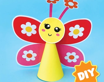 DIY butterfly craft template kindergarten art project Summer template colorful art activity preschool craft template coloring page kids art