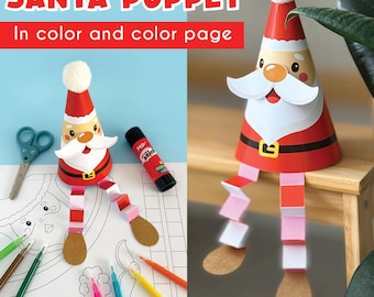 Printable Santa Craft for Kids | Christmas Coloring Page & Cone Paper Craft | Holiday Classroom Activity | Preschool Christmas Art Project