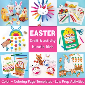 子供向けイースタークラフト＆アクティビティセット | 印刷可能なイースターワークシート、ぬり絵、細かい運動能力を鍛えるクラフト、幼稚園で簡単に準備できるアクティビティ