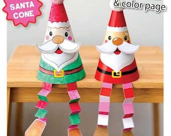 Printable Santa Craft + Coloring Page | Christmas Kids Activity Print-and-Go | Holiday Fine Motor Skills Printable
