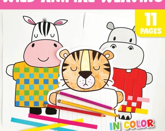 Wild animals paper weaving craft printable kids paper animal Preschool Printables craft activity kindergarten craft and color homeschool art