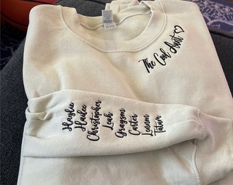 Custom Embroidered The Cool Aunt Sweatshirt With Kids Names On Sleeve, Embroidered Aunt Sweatshirt, Sweatshirt For Auntie, Mother Day Gift