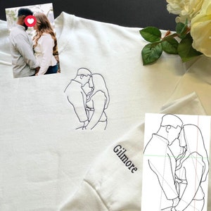Custom Sweatshirt With Picture Embroidered, Portrait From Photo Sweatshirt, Custom Outline Hoodie, Couple Hoodie, Wedding Gift