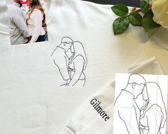 Custom Sweatshirt With Picture Embroidered, Portrait From Photo Sweatshirt, Custom Outline Hoodie, Couple Hoodie, Wedding Gift