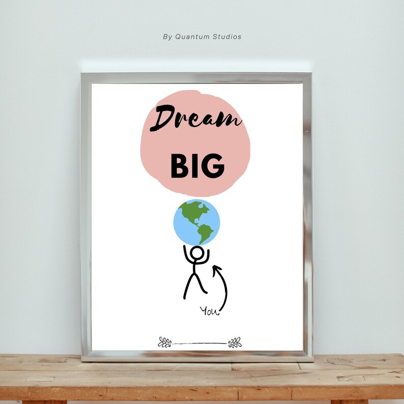 Pink Dream Big 2x Sizes A4 & A3. Motivational Wall Art Poster for
