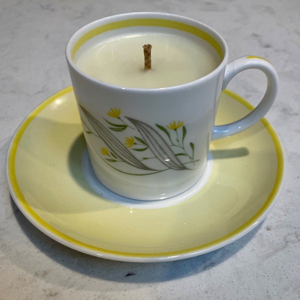 Susie Cooper - Yellow spring flowers - Vintage Coffee/Espresso can shaped Candle