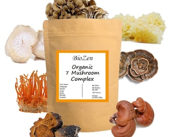 Organic 7 Mushroom Complex Extract Capsules, 10.000mg High Concentration 20:1 Extract 500mg Vegan