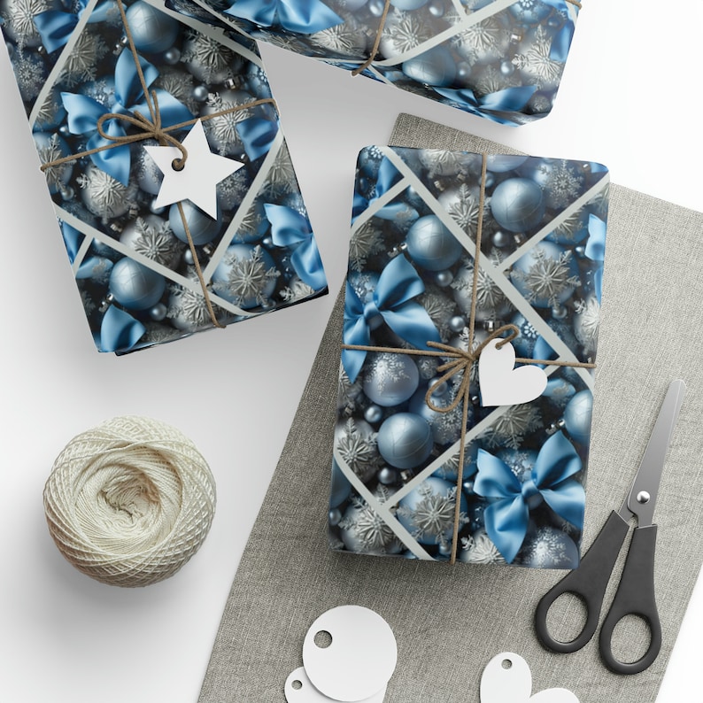 Wrapping Paper Christmas Gift Wrap Paper Roll 15ft Blue and Silver 1