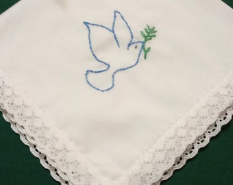 Mourning Handkerchief With Dove, Grief Handkerchief, Bereavement Gift, Hand-Embroidered, Handmade Mourning Gift Handkerchief