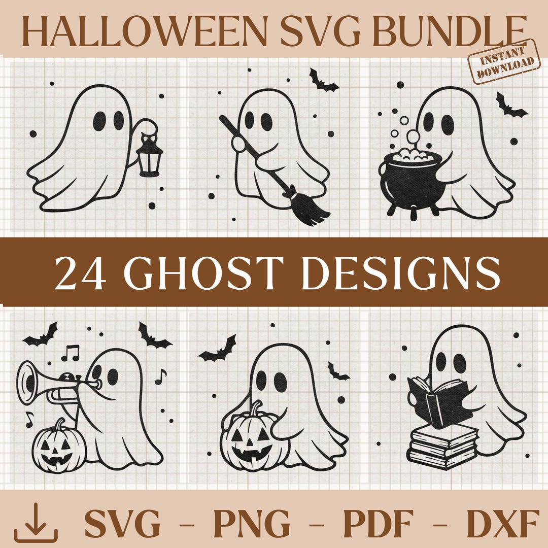 Halloween Ghost SVG Bundle, 24 Cute Spooky PNG, Spooky Clipart, Ghost ...