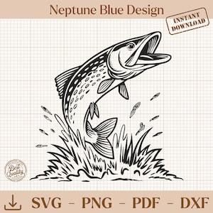 Northern Pike Svg, Pike Png, Fishing Clipart, Pike Fish Svg, Northern Pike Artwork, Pike Digital File for Cricut and Silhouette