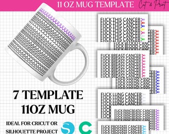 Fuck Pancreatic Cancer Hidden Message Mug Wrap, Colorful Awareness Ribbons, Cancer Warrior Gift, Sarcastic Get Well Soon Gift, PNG SVG Files