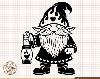 Gnomo con linterna SVG, Gnomo lindo PNG, Gnomo de corazón Clipart, Tema de amor SVG, Gnomo de San Valentín, Gnomo Clipart, Archivos de corte de Cricut y Silhouette