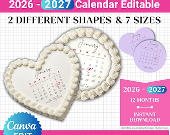 Paquete de plantillas para decoración de tartas "Burn Away" 2026, calendario digital 2026, calendario editable 2026-2027, plantilla para decoración de tartas, calendario Canva